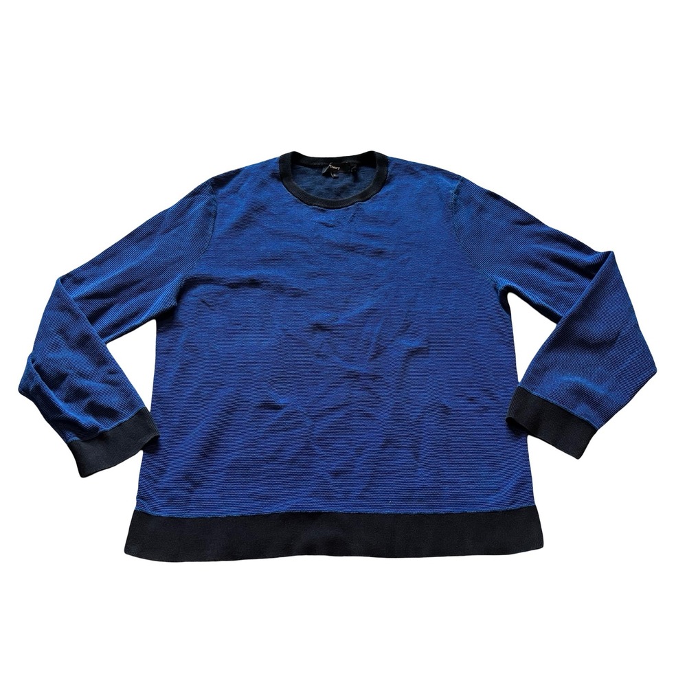 Theory Mens Riland Pique Cotton Sweater‎ Blue Black XL 0074710R